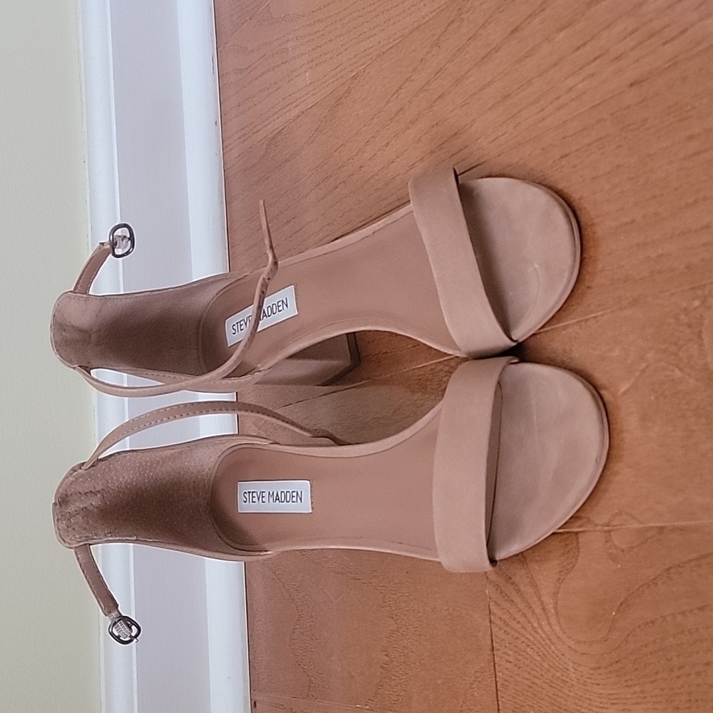 Steve Madden Irenre Tan Nubuck Block Ankle Strap Heel Sandal, Size 7